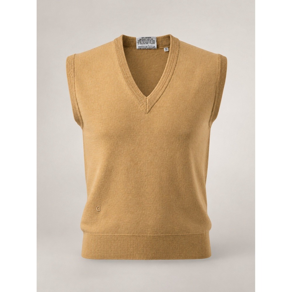 Vintage Gabicci Men's M Camel Sweater Vest V Neck Wool Knit Made Korea Logo